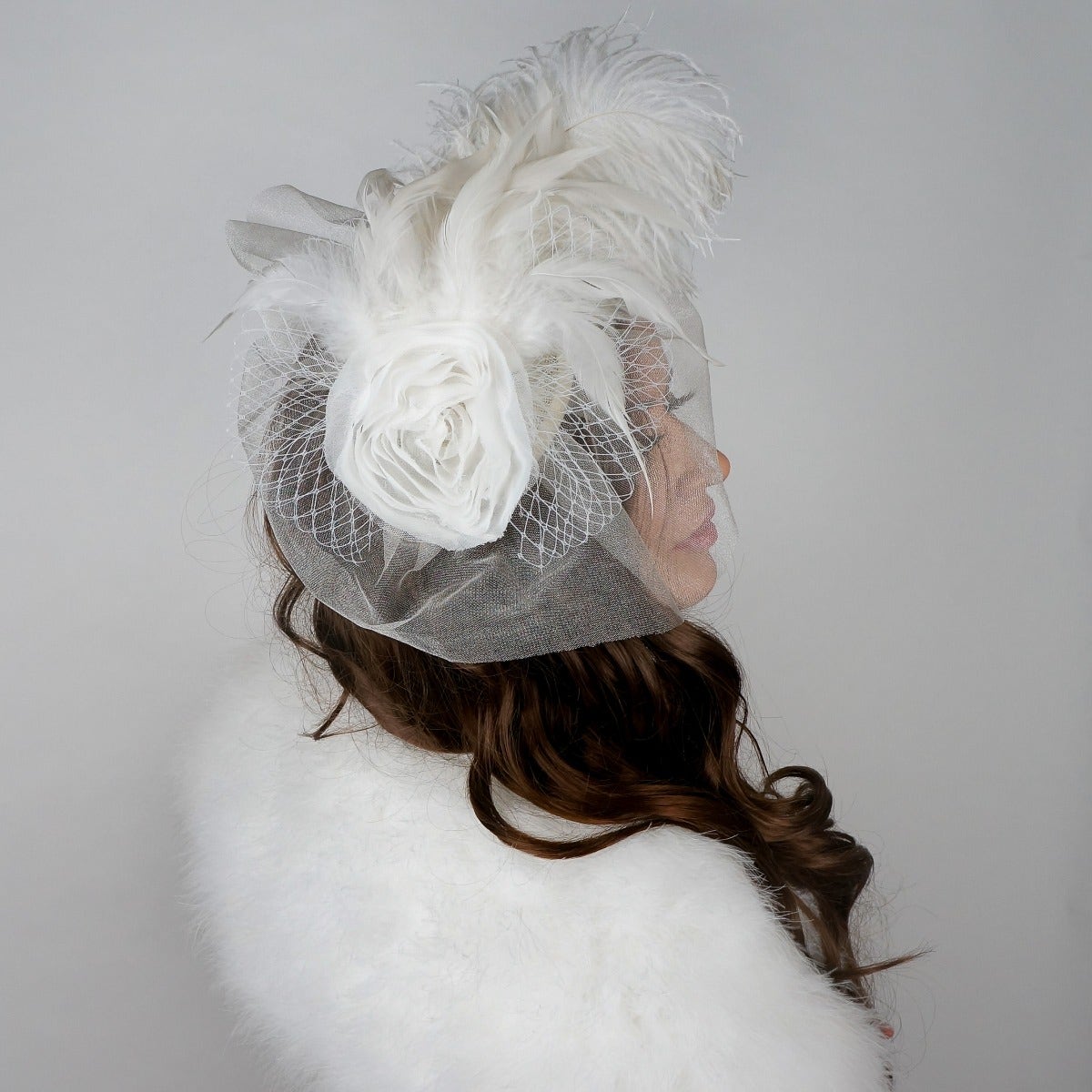 White hair deals fascinator