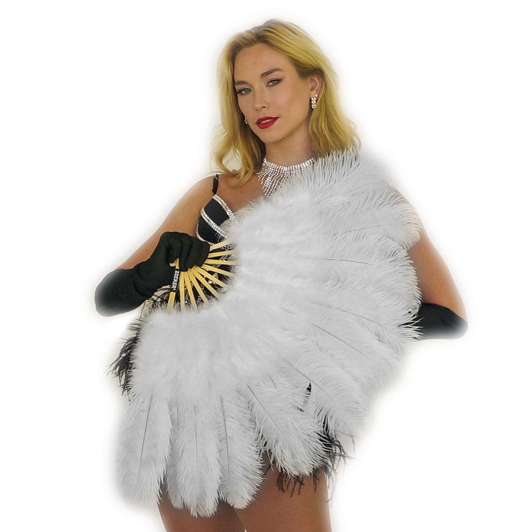 White Ostrich Feather Fan with Marabou