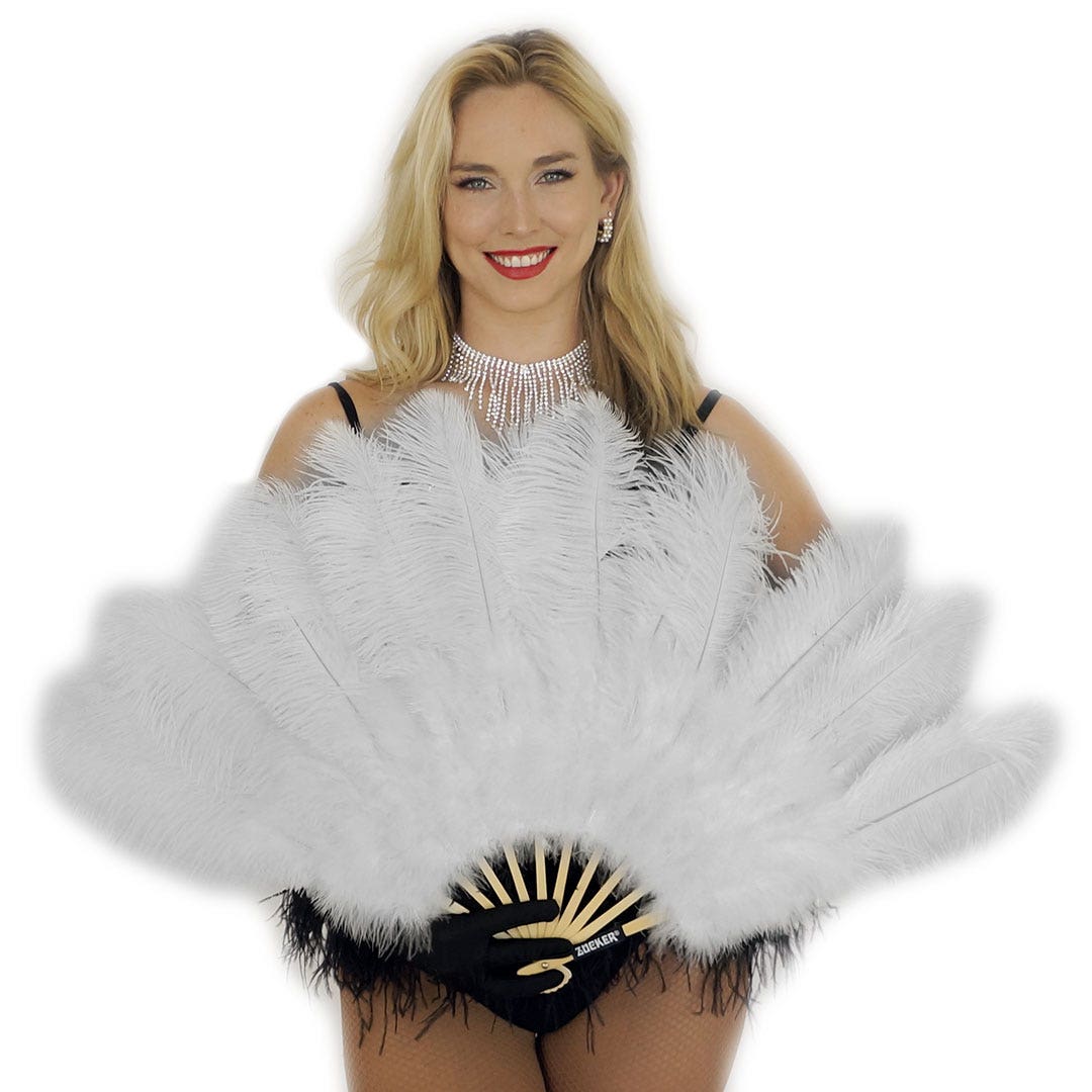 White Ostrich Feather Fan with Marabou