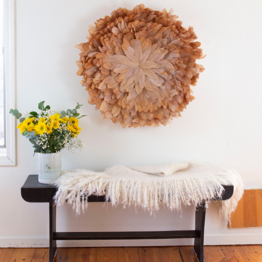 African JuJu Hat Feather Wall Art and Decor - Large - Fluorescent Fuchsia