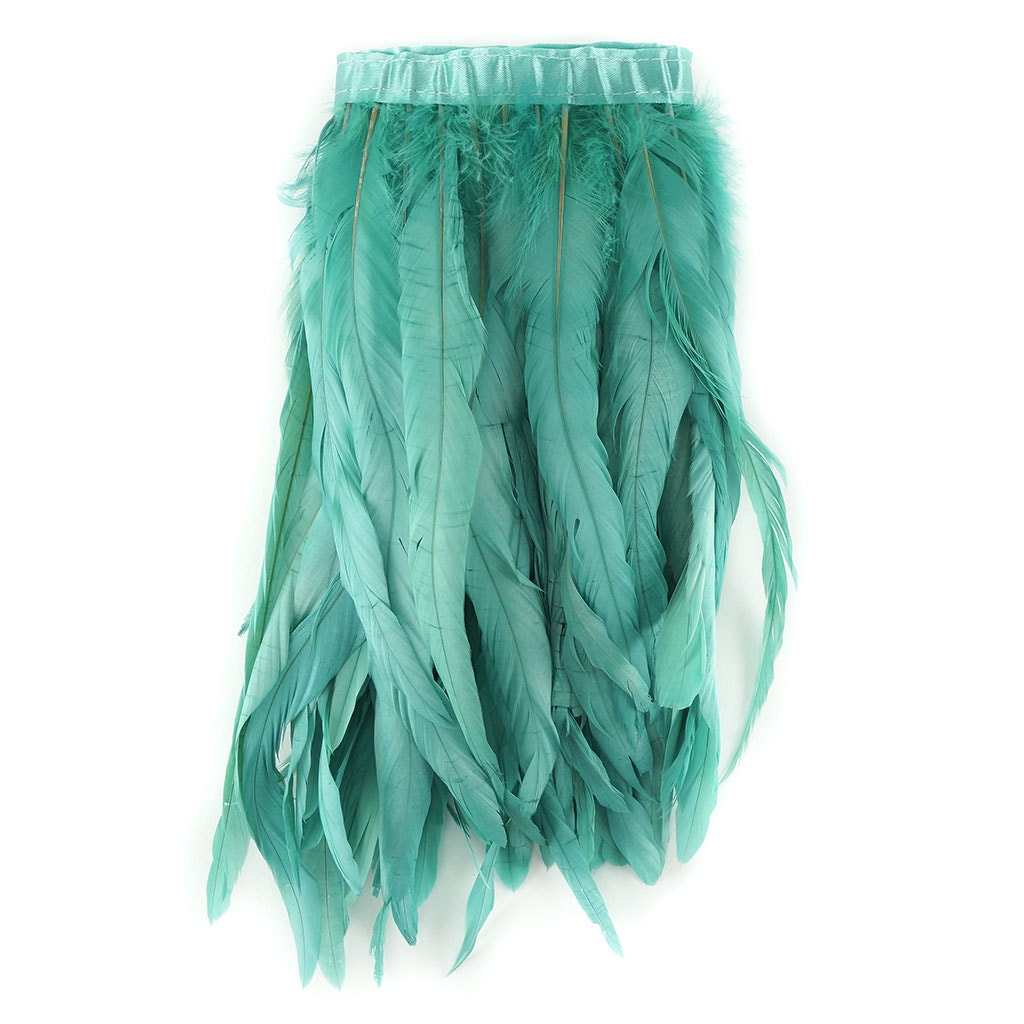 Bleach Dyed Coque Tail Fringe - 12-14" - Aqua Marine