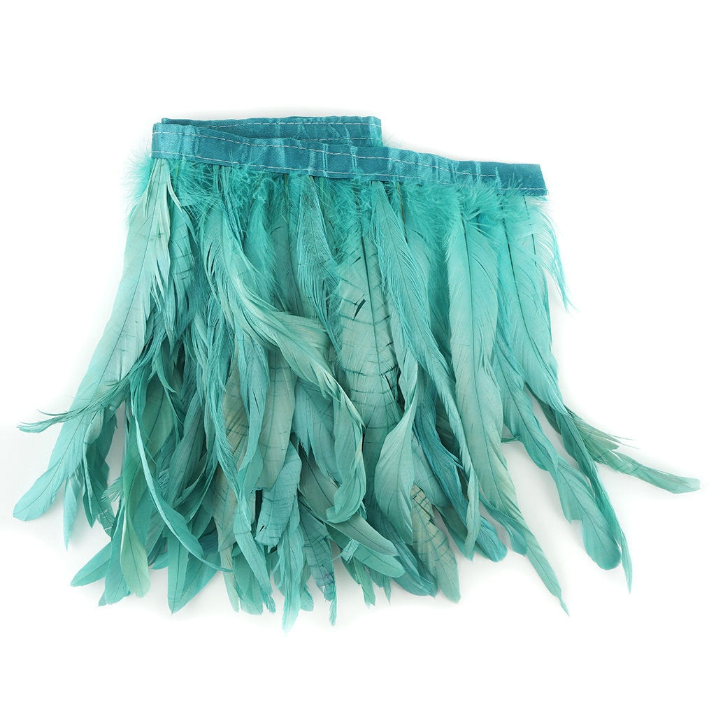 Bleach Dyed Coque Tail Feather Fringe - 10-12" - Seafoam