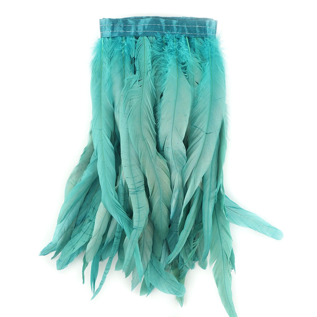 Bleach Dyed Coque Tail Feather Fringe - 12-14" - Seafoam