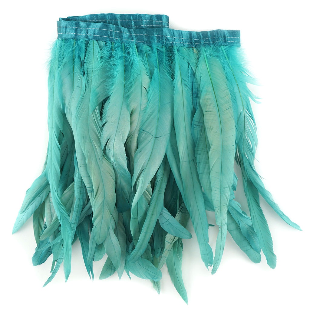 Bleach Dyed Coque Tail Feather Fringe - 12-14" - Seafoam