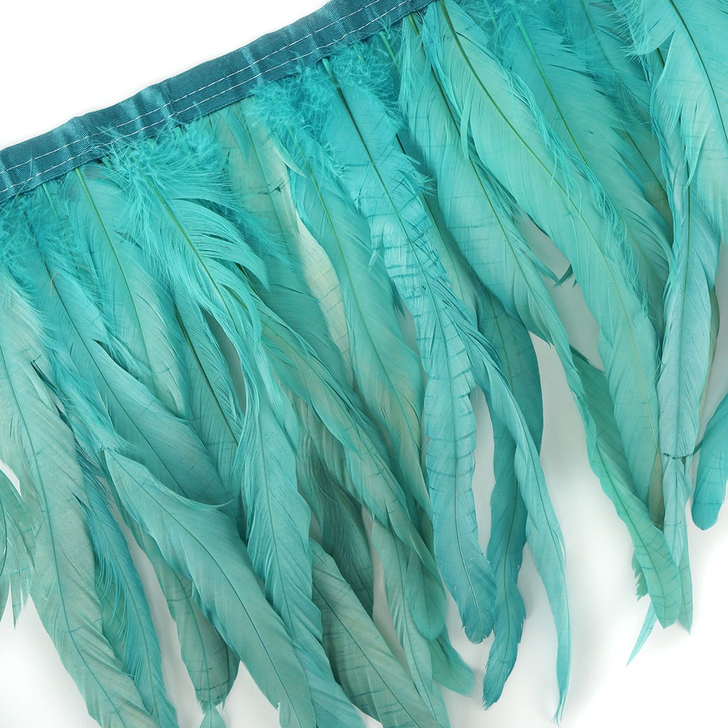 Bleach Dyed Coque Tail Feather Fringe - 12-14" - Seafoam