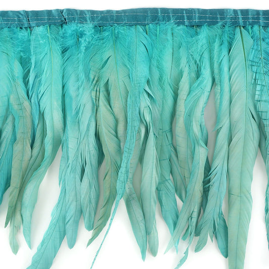 Bleach Dyed Coque Tail Feather Fringe - 12-14" - Seafoam