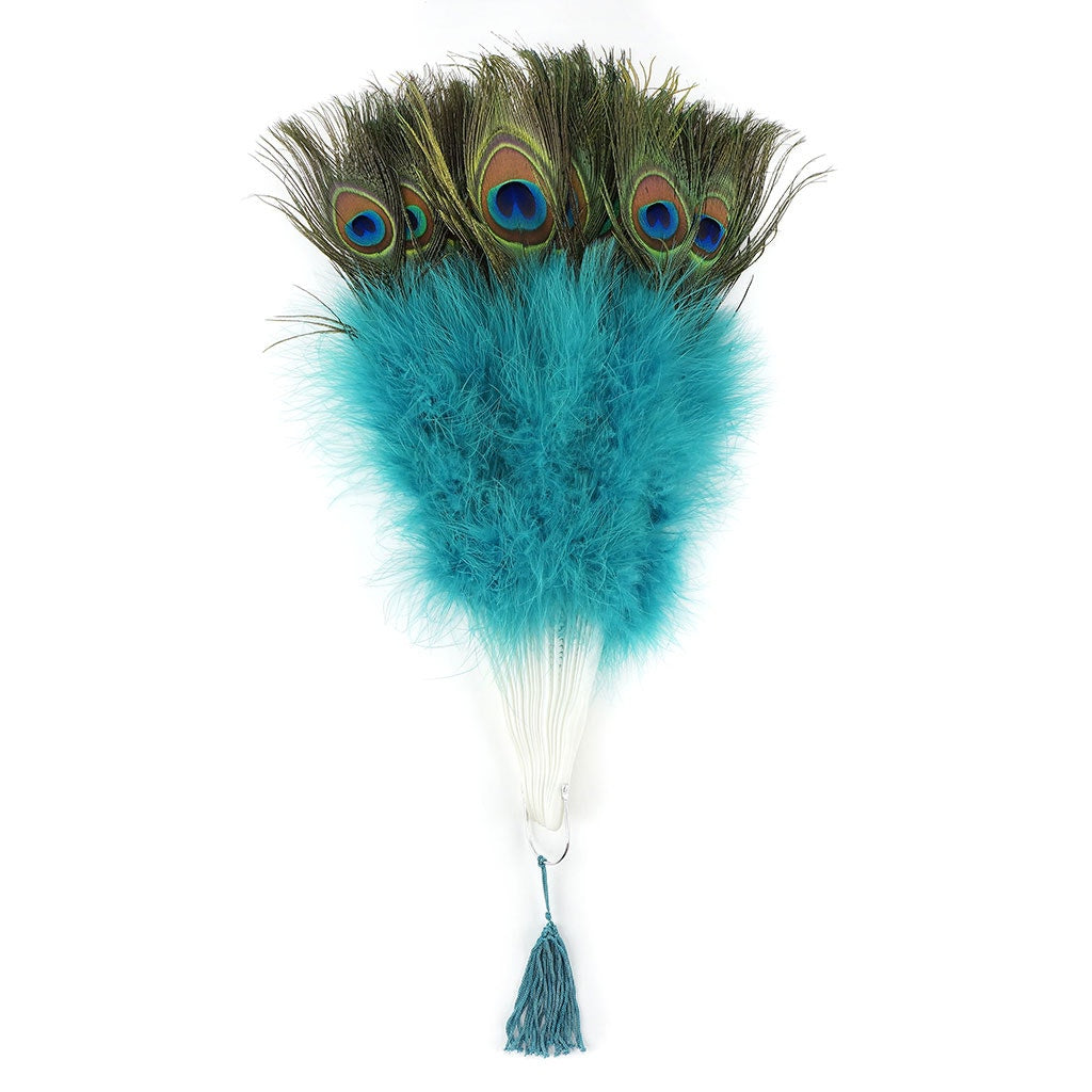 Marabou-Peacock Feather Fan - Dark Aqua
