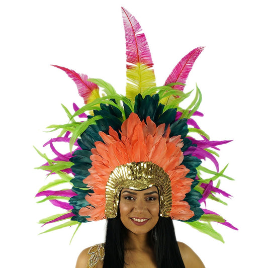 Carnival Feather Headdress w/Ostrich/Goose/Rooster
