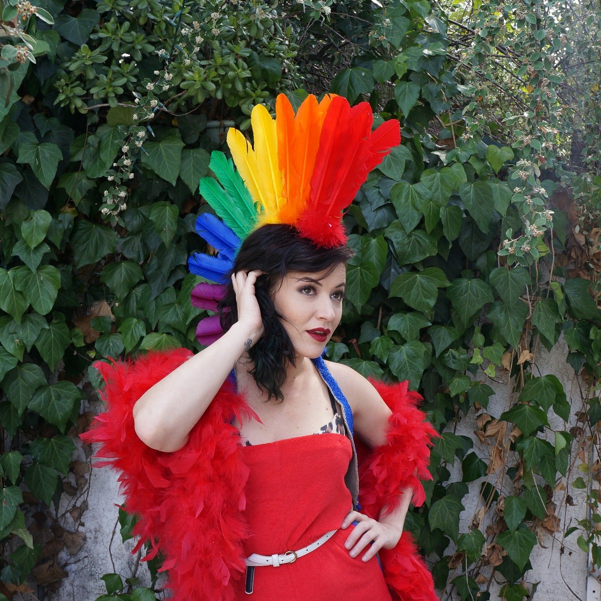 Rainbow Feather Mohawk Quills Carnival Headpiece And Headdress