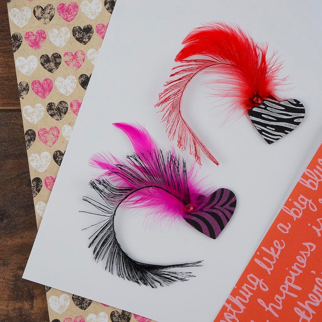 Zebra Heart Sticker w/Feathers Black Red White and Shocking Pink -