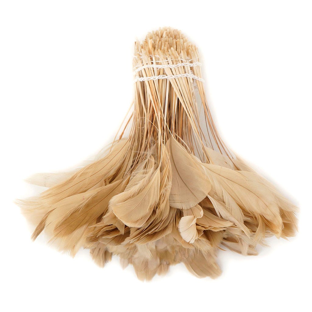 Stripped Rooster Coque Tails Feathers Bleach Beige 4-6” Strung [1 yard]
