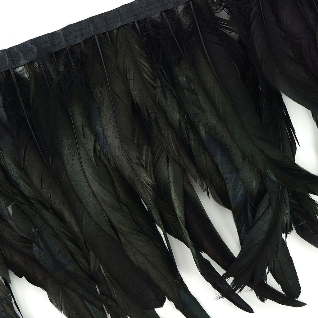 Half Bronze Rooster Coque Feather Fringe - Black - Irid