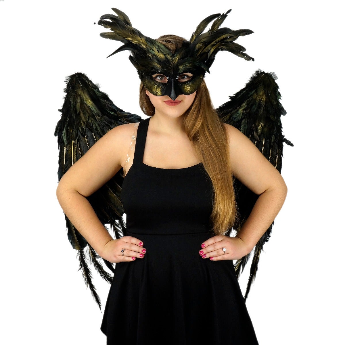 Custom Black and Gold Feather Evil Fairy Feather Wings - Raven Costume Accessory