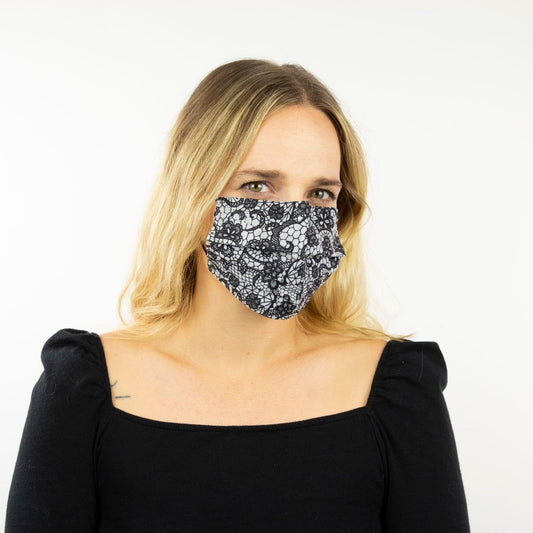 Black and Silver Fancy Lace Disposable Face Mask