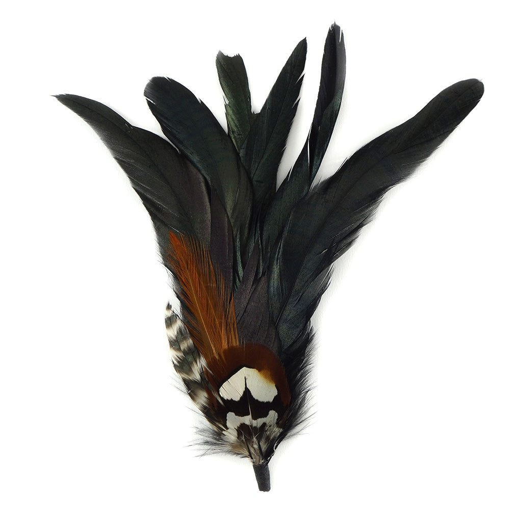 Hat Feather Trim With Black Rooster Coque and Venery - Black Natural