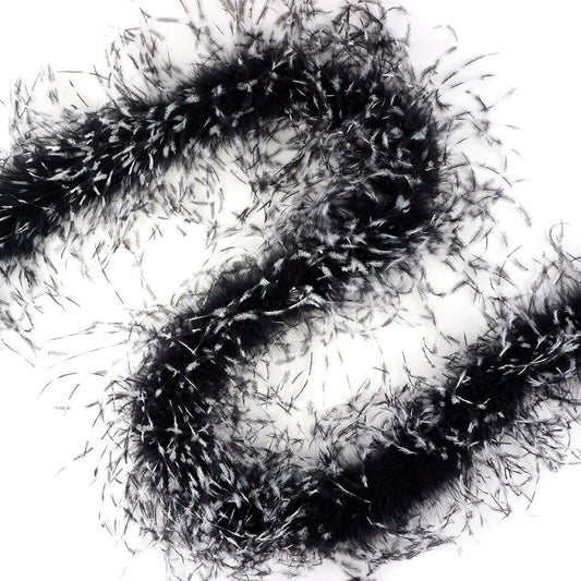 One Ply Ostrich Feather Boa Stenciled - Black White Black