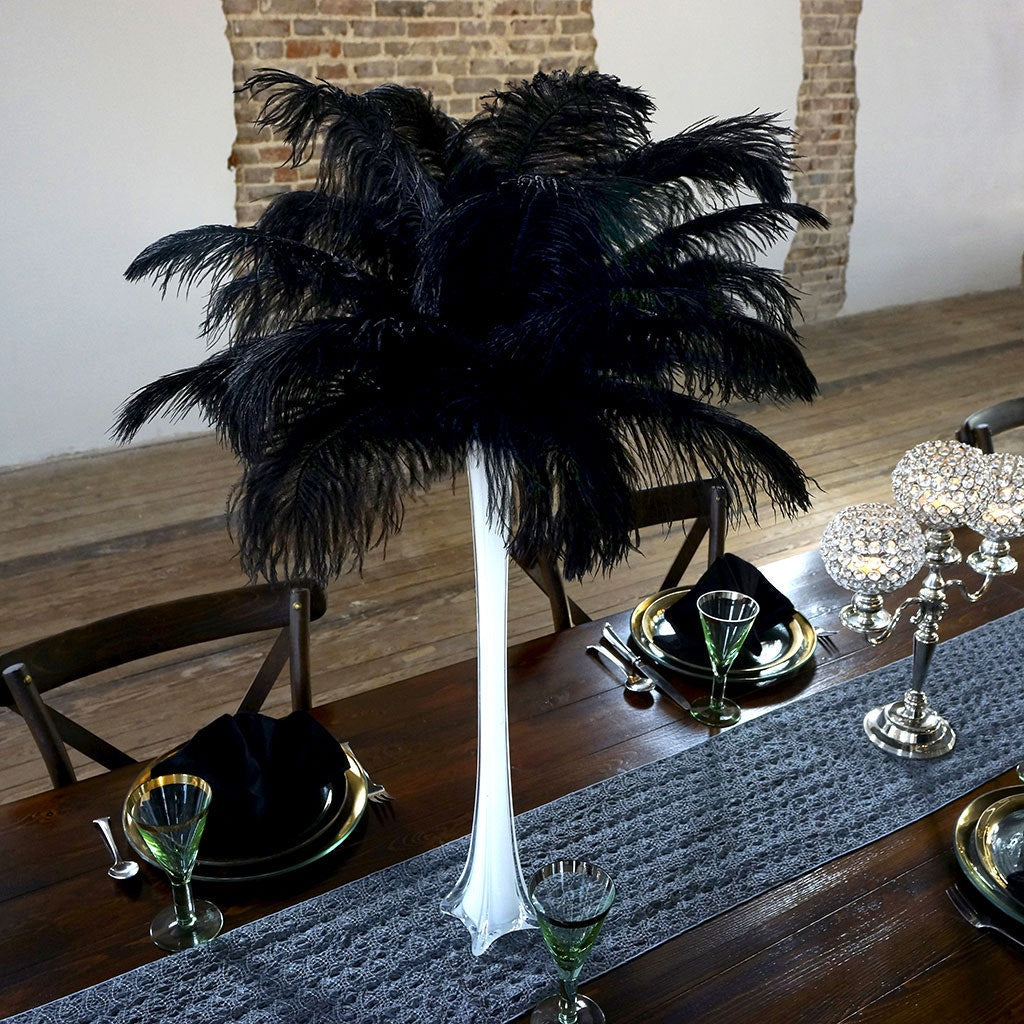 Ostrich Eiffel Tower Centerpiece Black w/White Vase