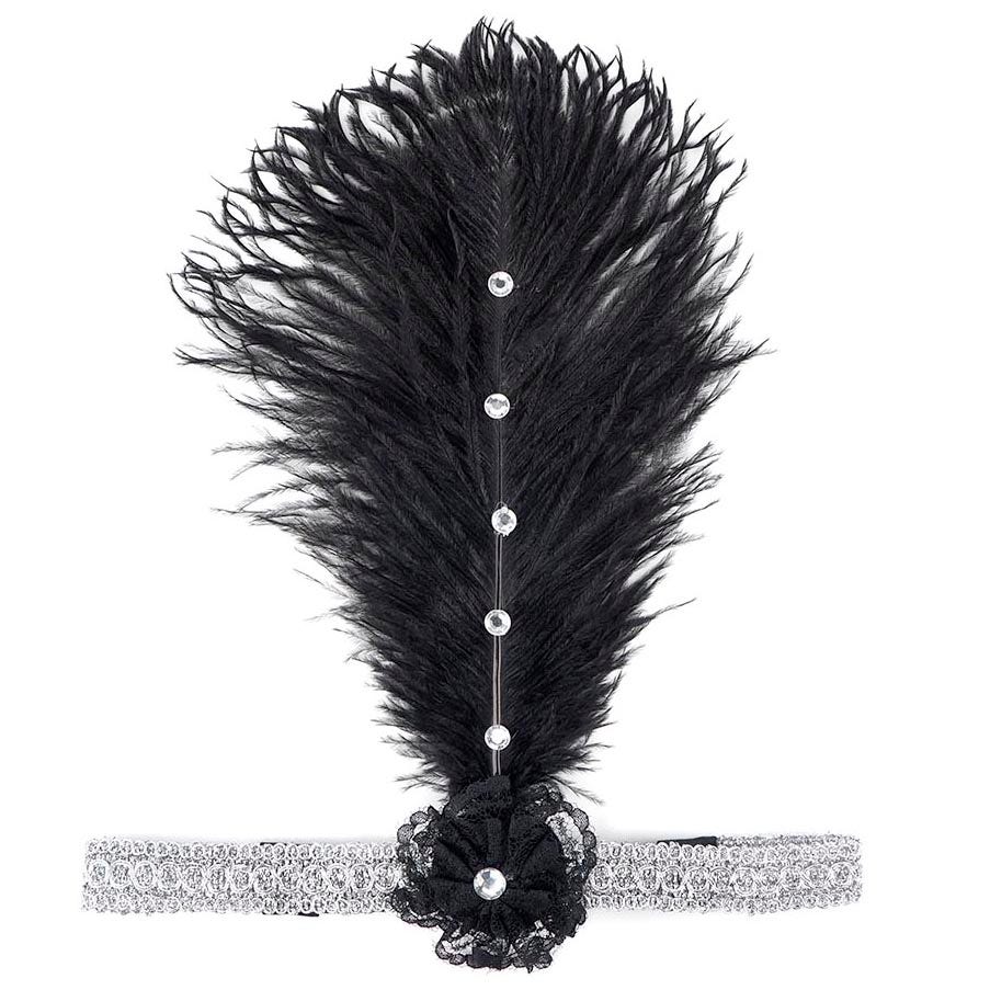 Ostrich Flapper Headband Black/Silver