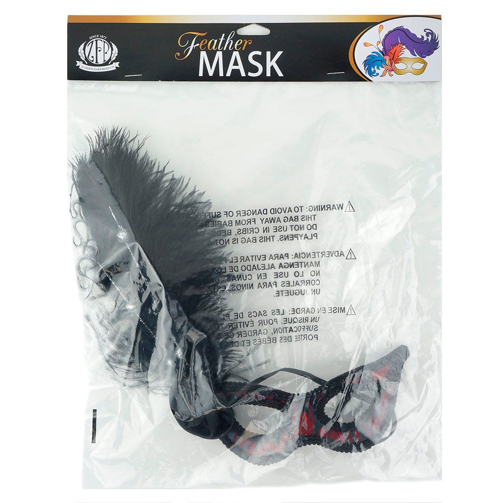 Can Can Mask w/Ostrich Feathers BL-R