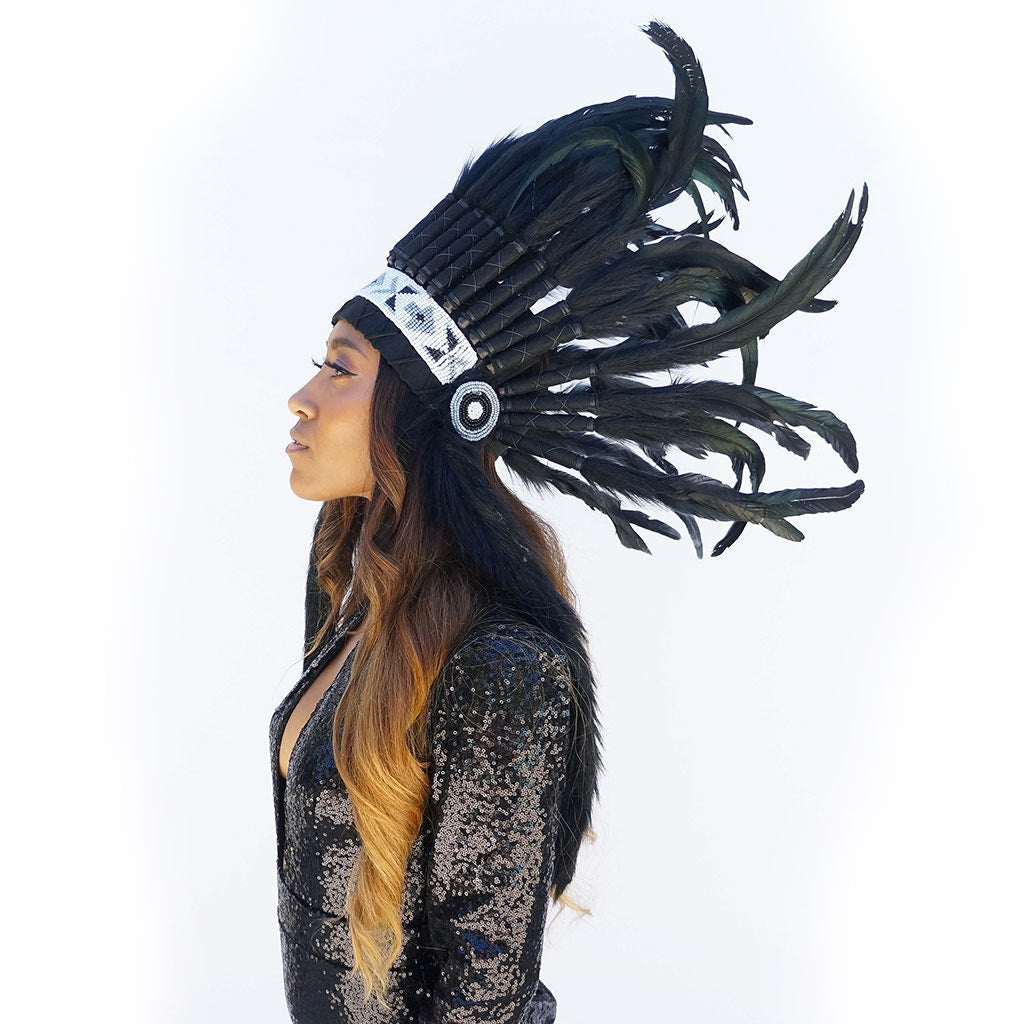 Tribal Style Feather Headdress - Black