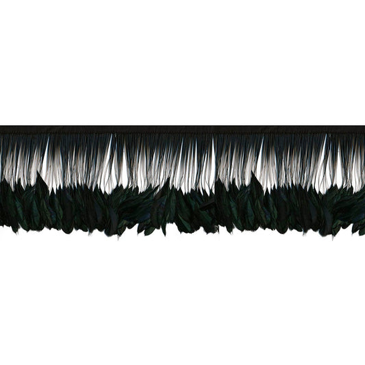 Stripped Iridescent Rooster CoqueTail Feather Fringe - 4 - 6" - Black - Iridescent