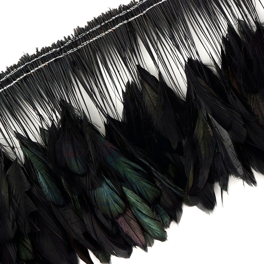 Strung Rooster Coque Tails Stripped - 4 - 6" - Black/Iridescent