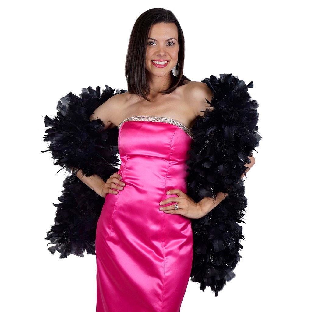 Turkey Feather Boa 8-10" - Black/Lurex Black