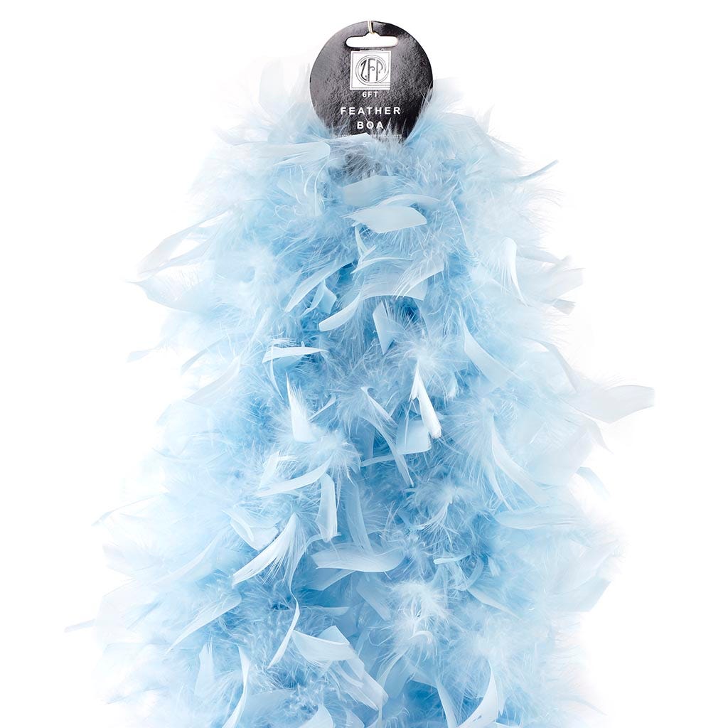 4.5 Wide 72 (6 Feet) Long Light Blue Chandelle Feather Boas - Pack of 10  - CB Flowers & Crafts
