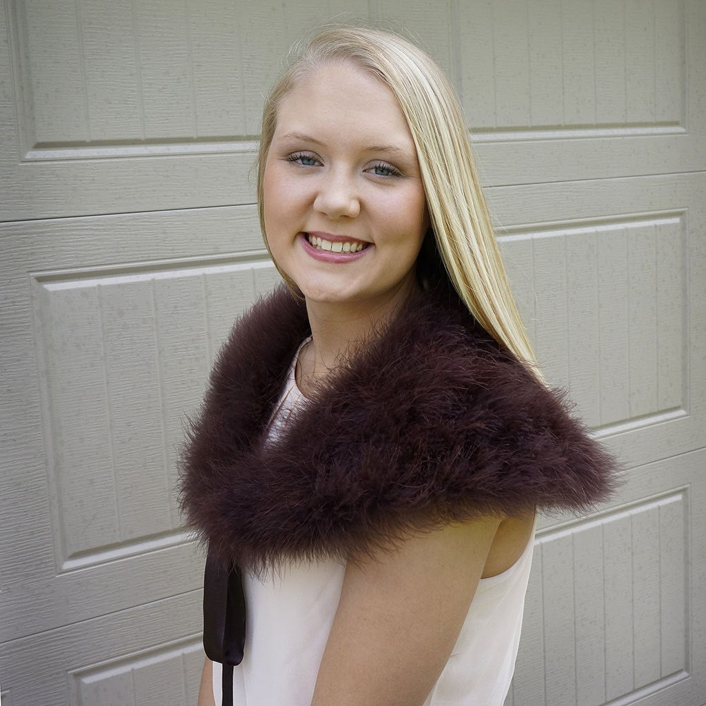 Marabou Feather Shawl w/Ribbon Ties Sable