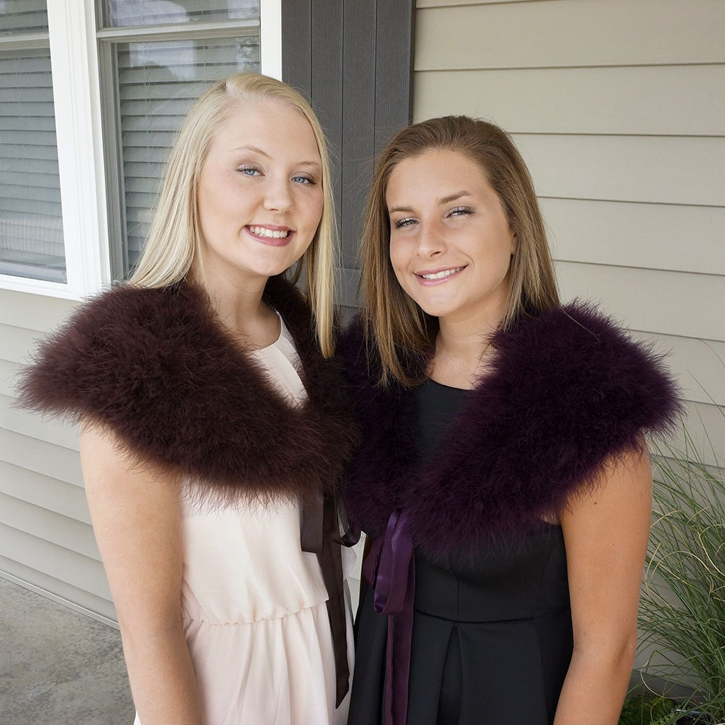 Marabou Feather Shawl w/Ribbon Ties Sable