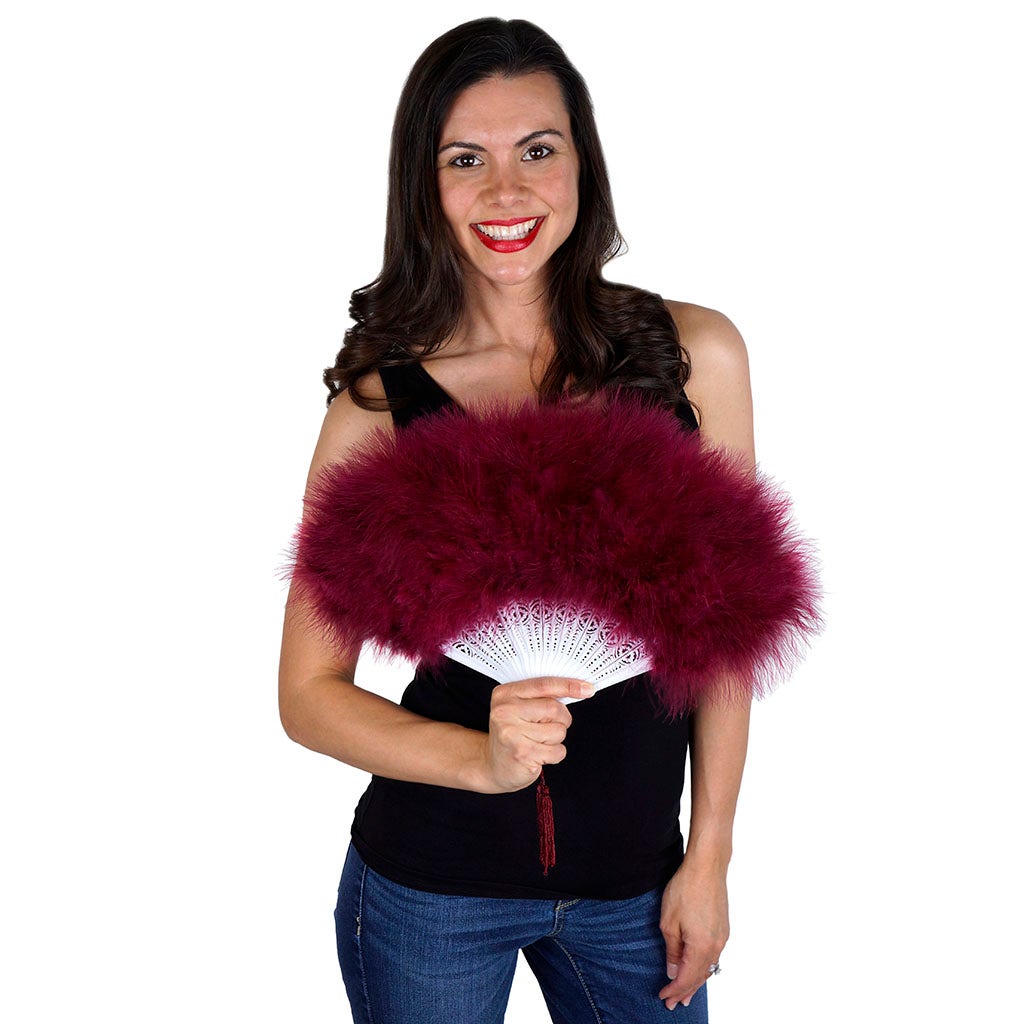 Marabou Feather Fan - Burgundy