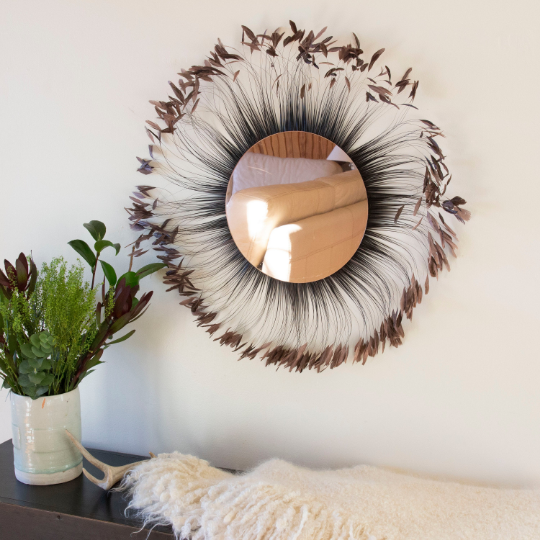 Decorative Feather Wall Art with Rose Gold Mirror