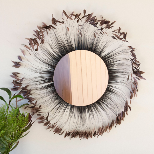 Decorative Feather Wall Art with Rose Gold Mirror