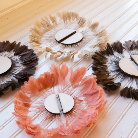 Mini Half Moon Coral Feather Wall Art Set