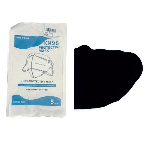Set of 5 Fabric Protective Face Masks and KN95 Respirators - Black