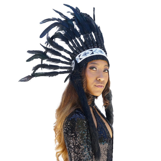 Tribal Style Feather Headdress - Black