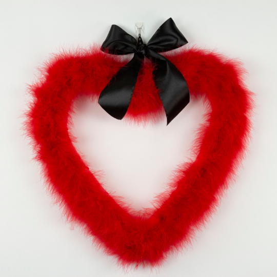 Decorative Red Heart Shaped Feather Wreath Wall Art