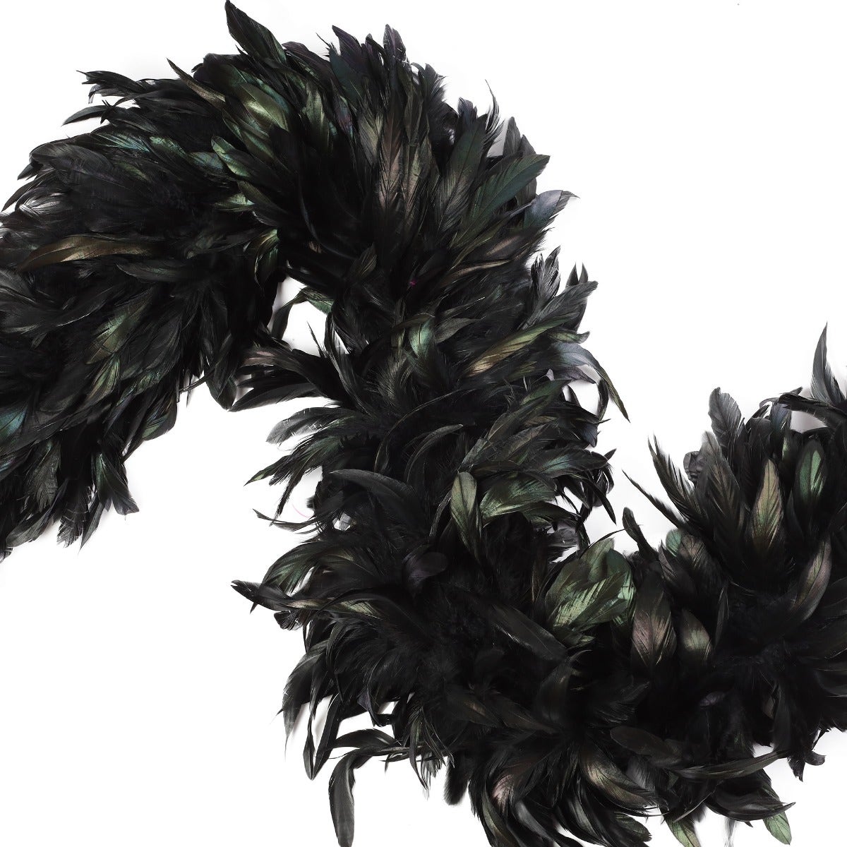 Dyed over Natural Rooster Schlappen Feather Boas - Black - Iridescent