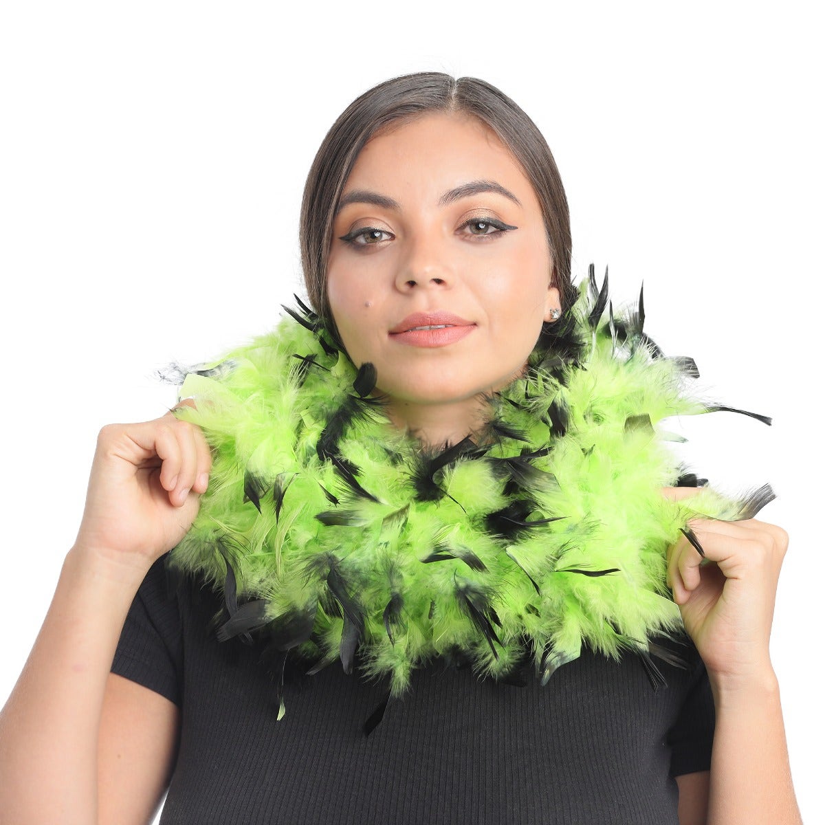 Chandelle Feather Boa - Medium Weight - Tipped - Lime/Black