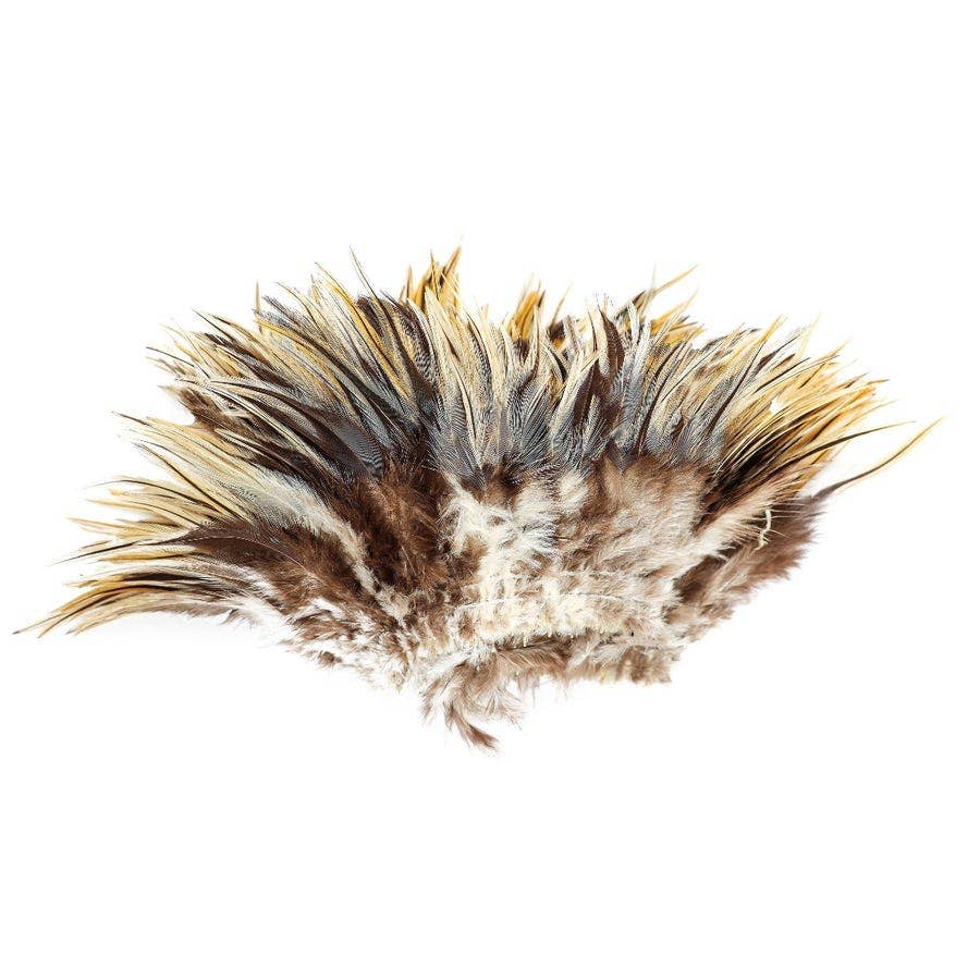 Badger Rooster Saddle Feathers Strung - 1/2 Yard (18" strip) 4-6" Rooster Feathers - Natural