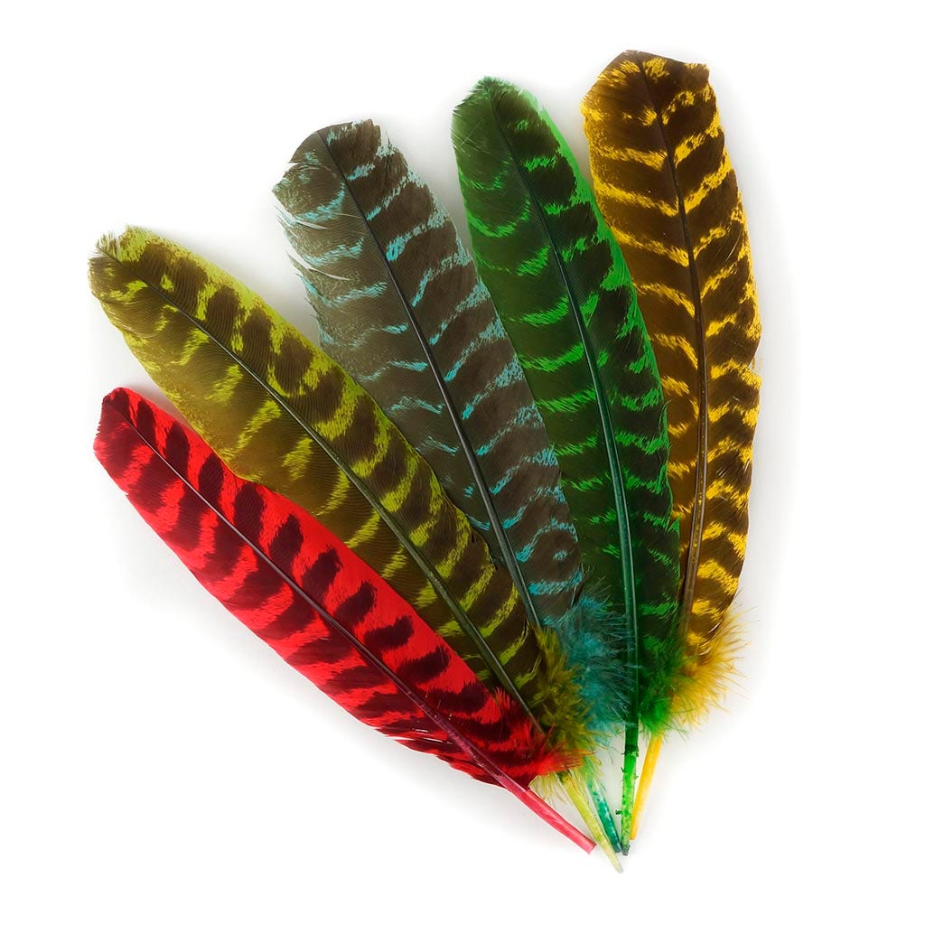 Barred Turkey Quills - Left Wing - 8-12 Inches - 12 pc - Fluorescent Chartreuse