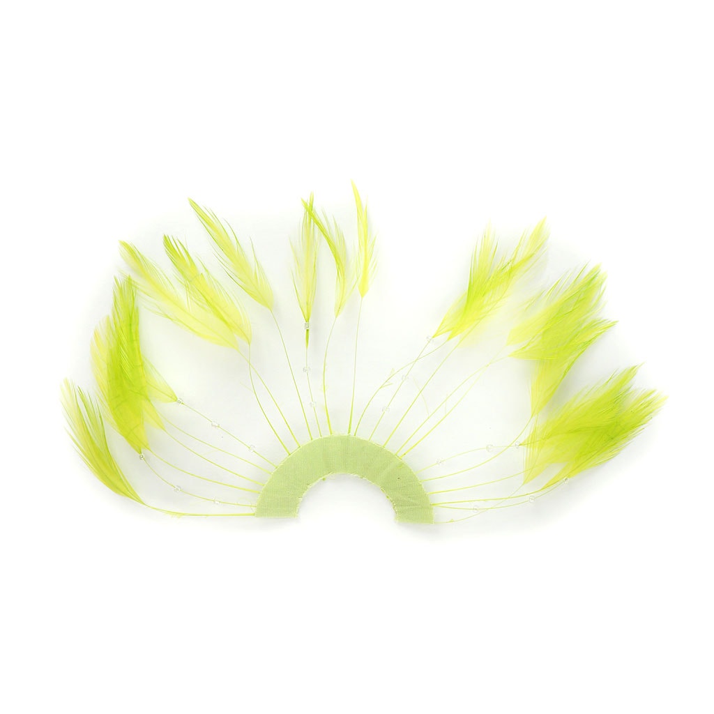 Feather Hackle Plate Trims with Beads - Lime