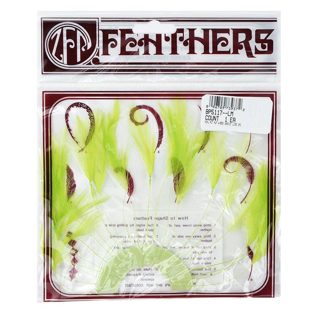Feather Hackle Plate Trims with Beads - Lime