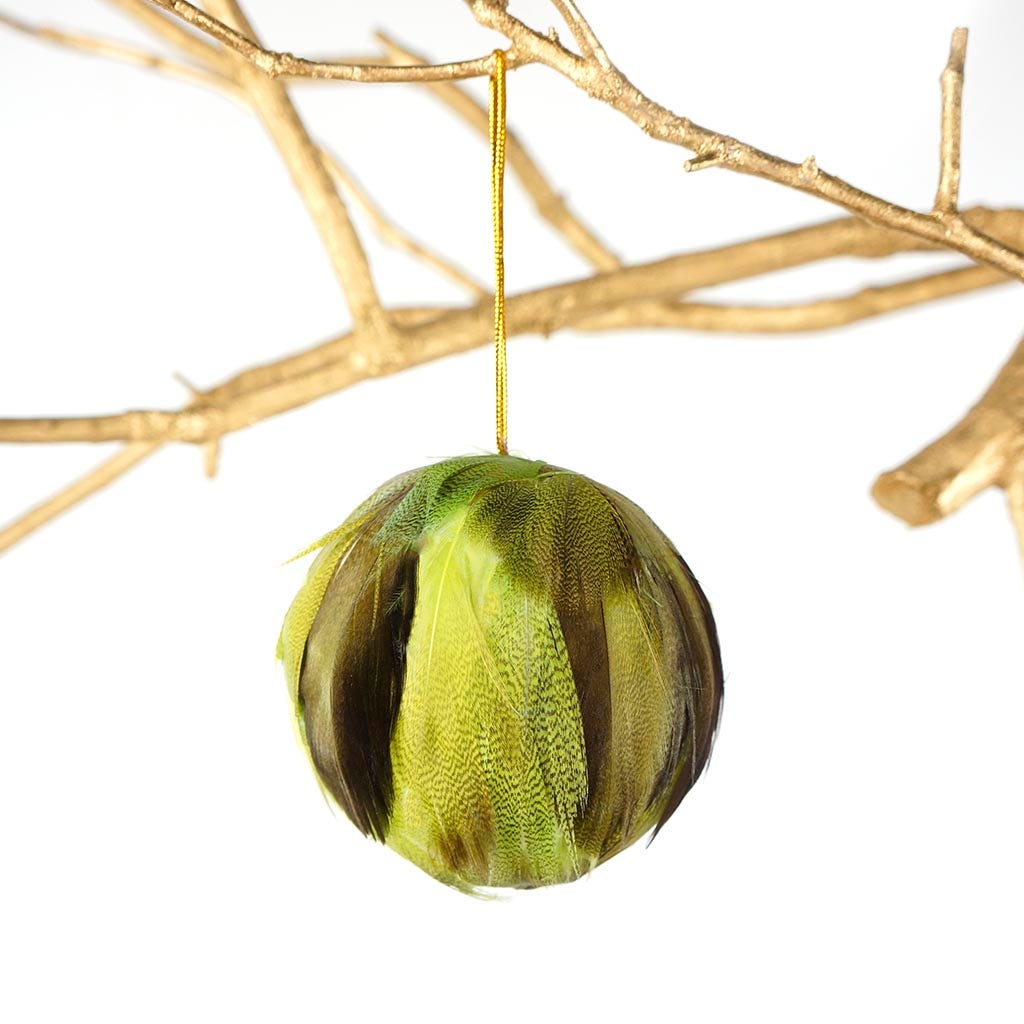 Mallard Duck Feather Ornament - Dyed 3" ball Lime