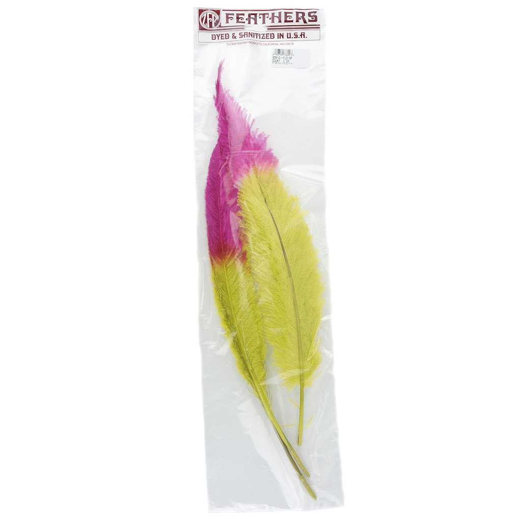 Ostrich Nandu Tipped Feathers Selected - Fl Lime Green - Shocking Pink
