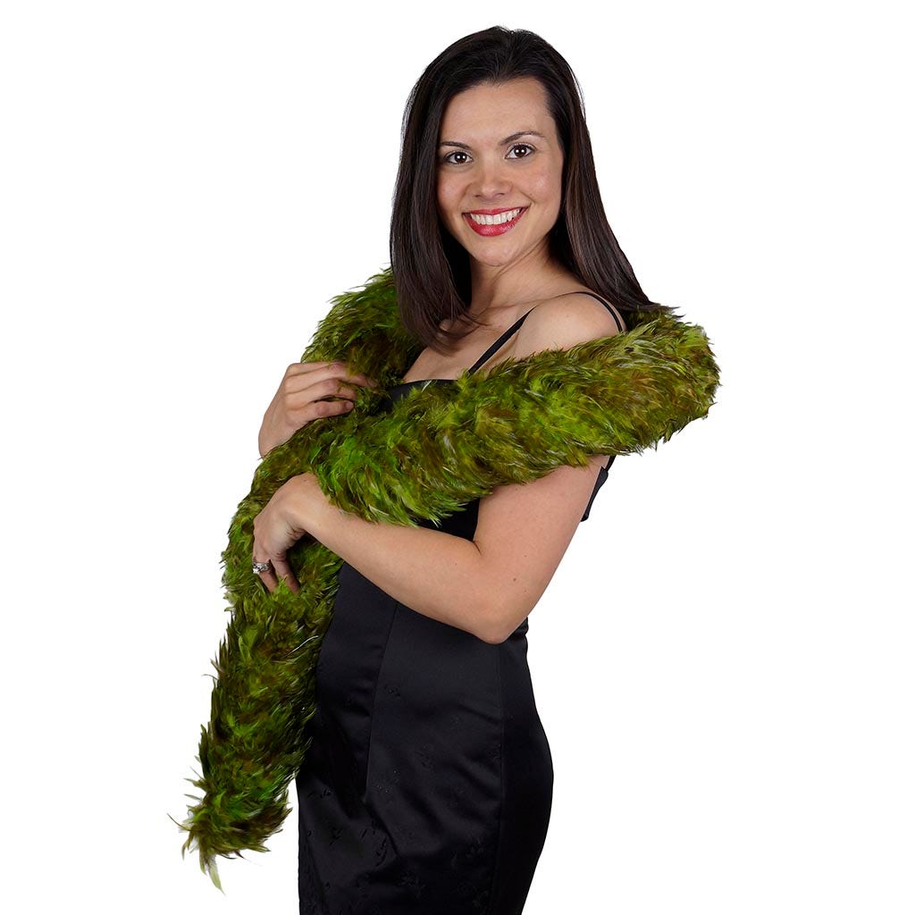 Red Chinchilla Saddle Rooster Feather Boa 5-6" - Lime