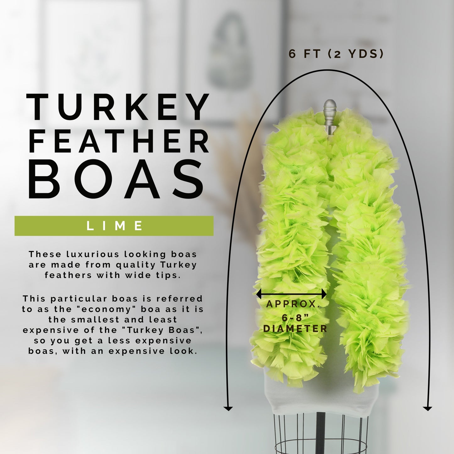 Turkey Feather Boa 6-8"- Lime
