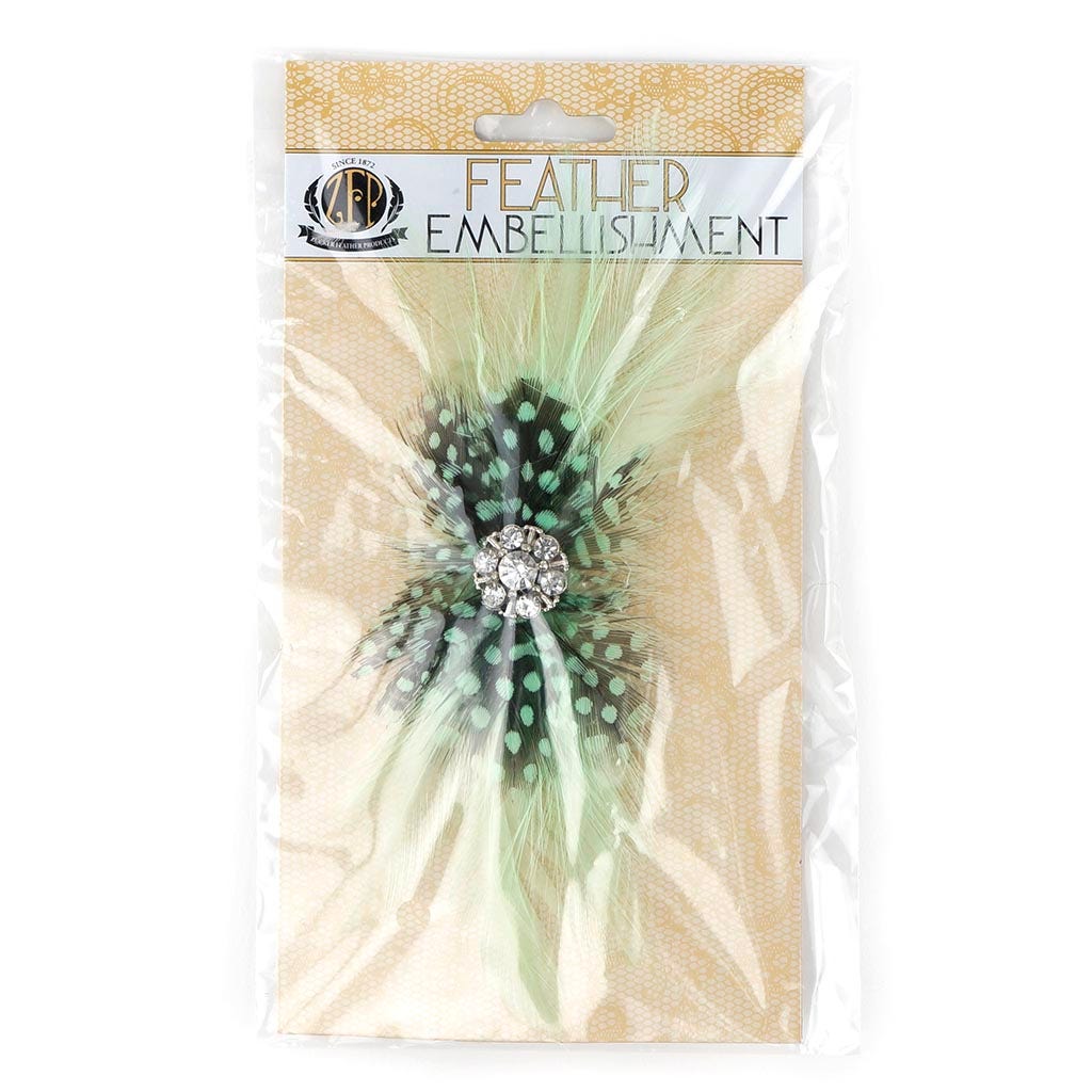 Feather Headband Embellishment w/Hackle/Guinea Mint/Mint