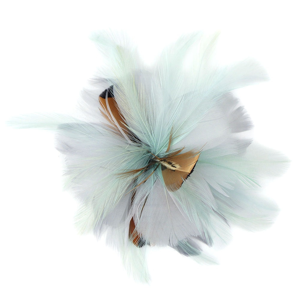 Feather Flower Corsage - Felt Backed Hair/Hat Accessory 