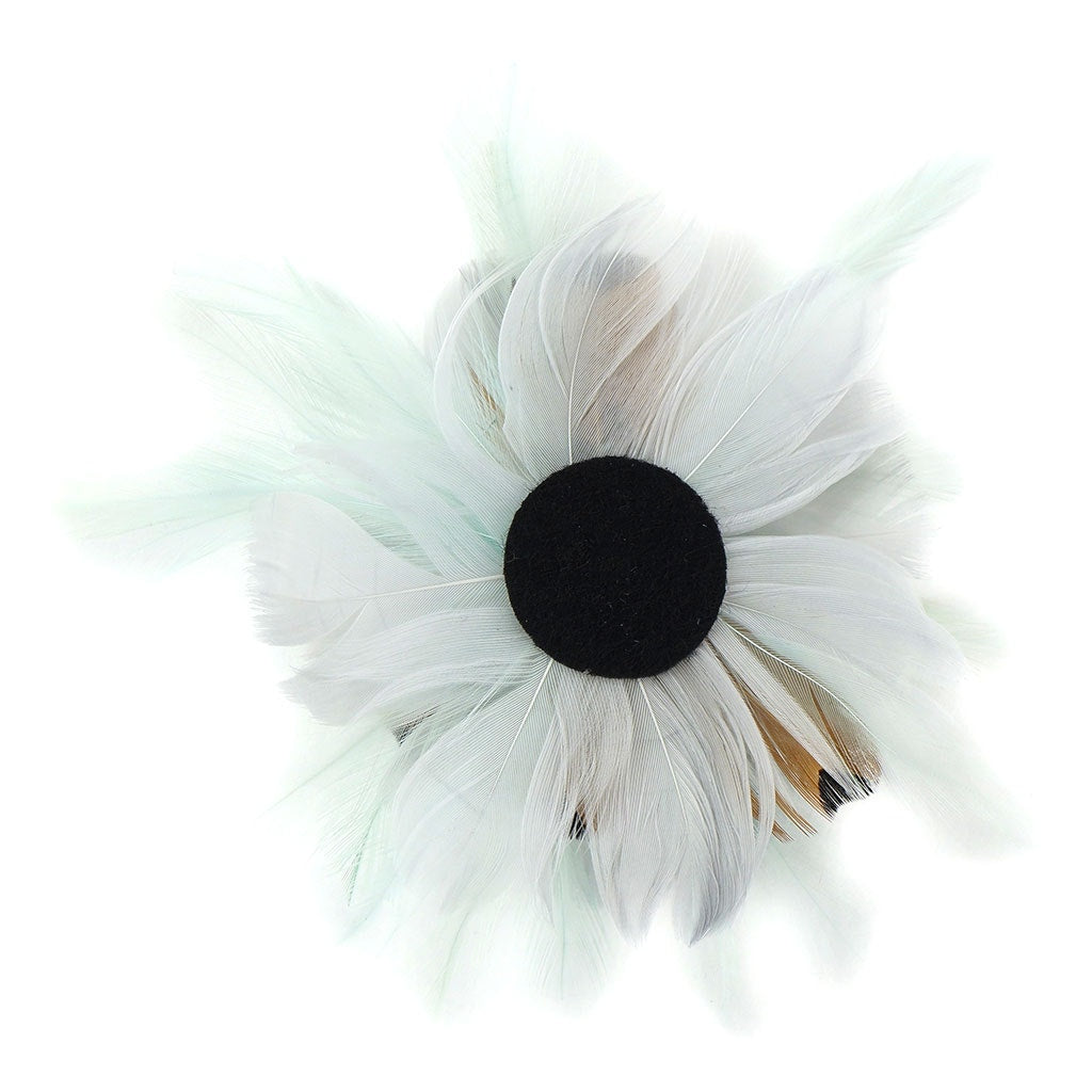 Feather Flower Corsage - Mint Green / Silver